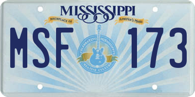MS license plate MSF173