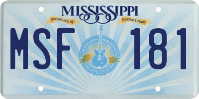 MS license plate MSF181