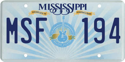 MS license plate MSF194