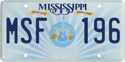 MS license plate MSF196