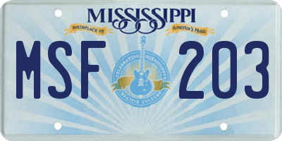 MS license plate MSF203