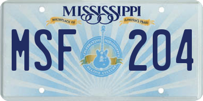 MS license plate MSF204