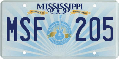 MS license plate MSF205