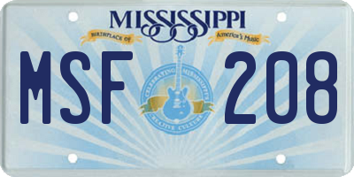 MS license plate MSF208