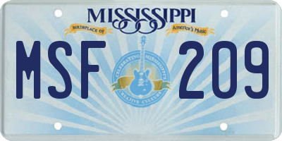 MS license plate MSF209