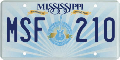 MS license plate MSF210