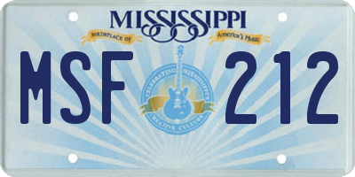 MS license plate MSF212