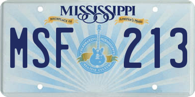 MS license plate MSF213