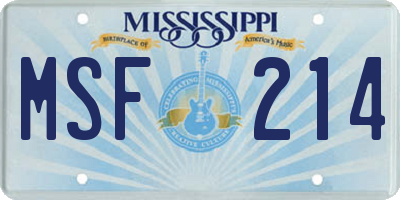 MS license plate MSF214