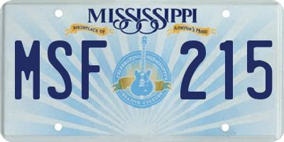 MS license plate MSF215