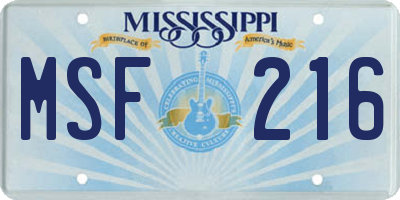 MS license plate MSF216