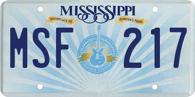 MS license plate MSF217