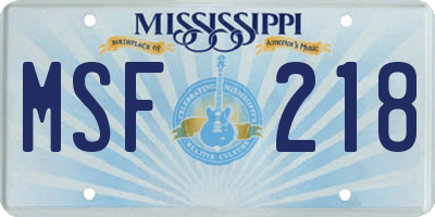 MS license plate MSF218