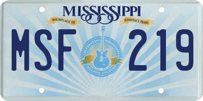 MS license plate MSF219