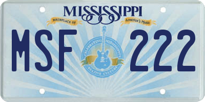 MS license plate MSF222