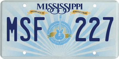 MS license plate MSF227