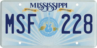 MS license plate MSF228