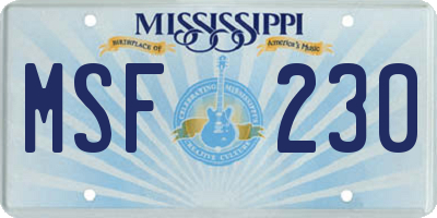 MS license plate MSF230