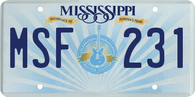 MS license plate MSF231