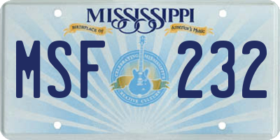 MS license plate MSF232