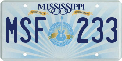 MS license plate MSF233