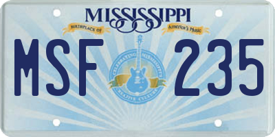 MS license plate MSF235
