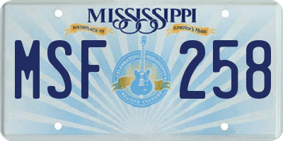 MS license plate MSF258