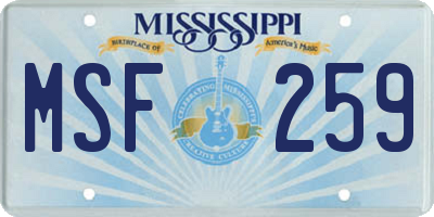 MS license plate MSF259