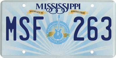 MS license plate MSF263