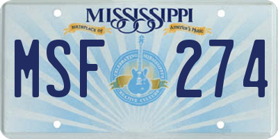 MS license plate MSF274