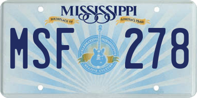 MS license plate MSF278
