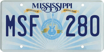 MS license plate MSF280