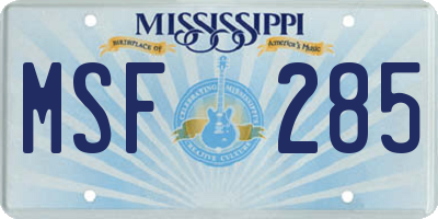 MS license plate MSF285