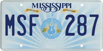 MS license plate MSF287