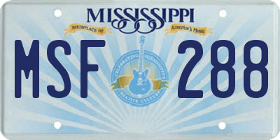 MS license plate MSF288