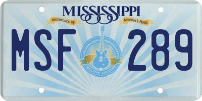 MS license plate MSF289