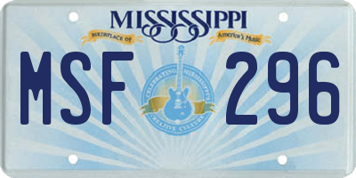 MS license plate MSF296