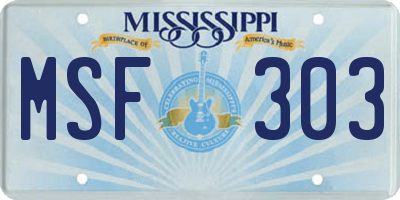MS license plate MSF303