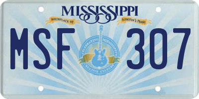 MS license plate MSF307