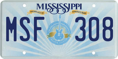 MS license plate MSF308