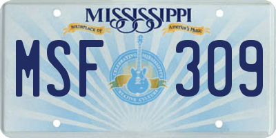 MS license plate MSF309