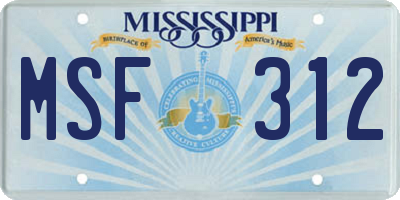 MS license plate MSF312