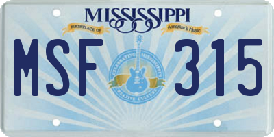 MS license plate MSF315