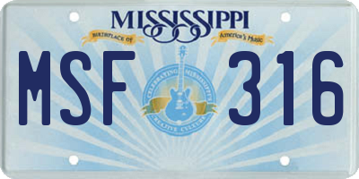 MS license plate MSF316