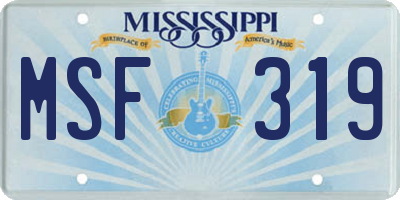 MS license plate MSF319