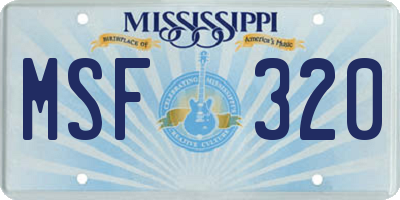 MS license plate MSF320
