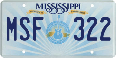 MS license plate MSF322