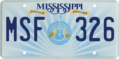 MS license plate MSF326