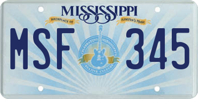 MS license plate MSF345