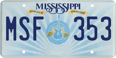 MS license plate MSF353